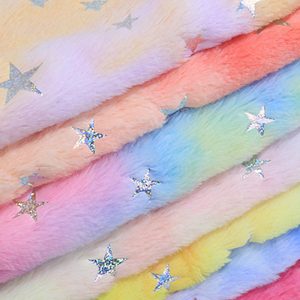 300g Gold Stamping Star Rainbow Color Faux Rabbit Fur Winter Material