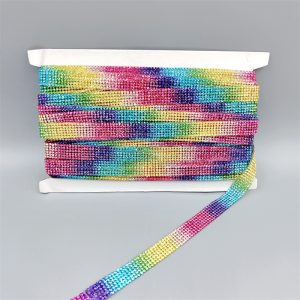 Rainbow color multi color diamond sheet 14mm hot fix strip diy stick on women fashion accessories