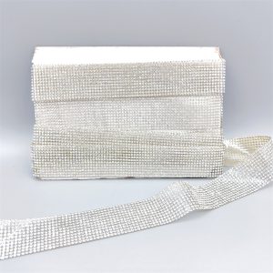 Wide 30mm crystal white clear rhinestones strip with hot-melt base adhesive tape base to stick on shoe upper