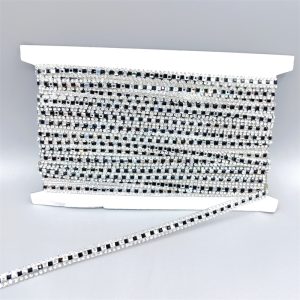 8mm hot fix black white glass square diamonds strip as dress tassel bindings