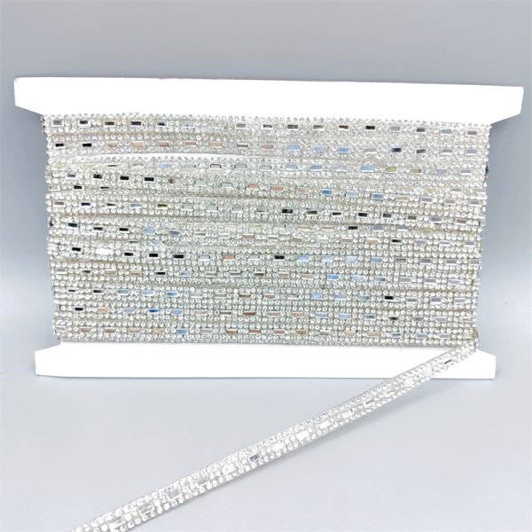 Factory rectangle glass diamond trim Hot fix Iron on Chain for DIY Garment,Shoes,dress decor