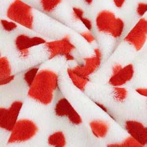 Stock Heart Printed High Pile Faux Rabbit Fur 380gsm For Kids Slippers Handbags Cushion Covers