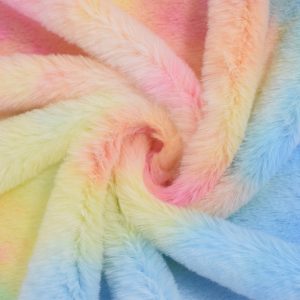 Wholesale Rainbow Color Tie-dye Rabbit Fur 100% Flannel Fleece Warm Winter Shoe Material