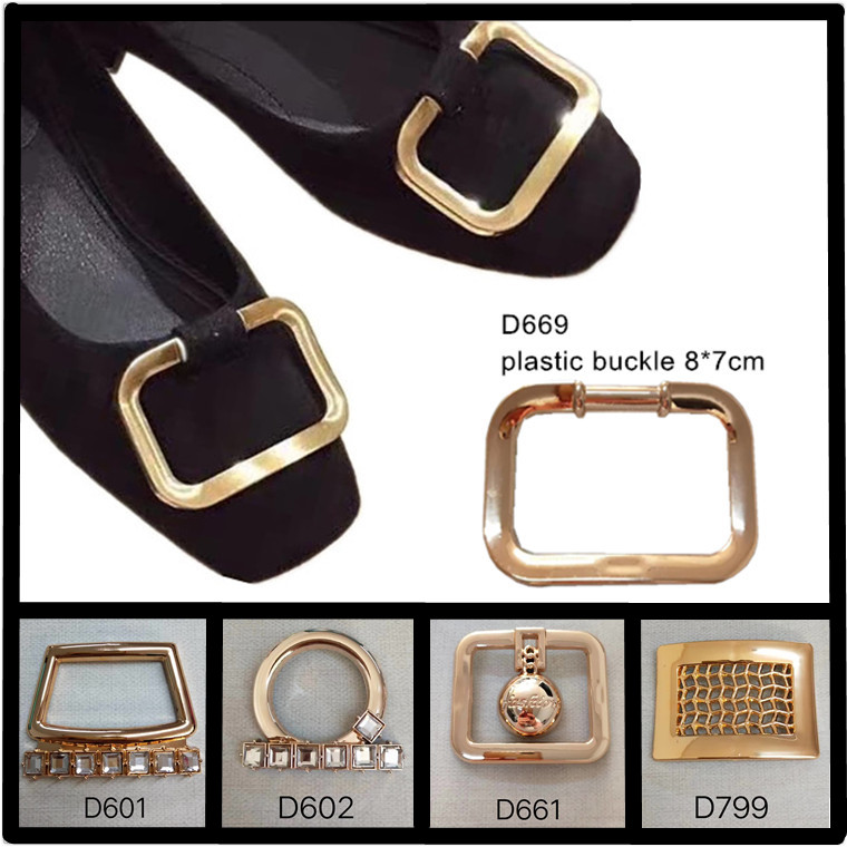 Cheap Metallic Gold Plastic Buckle Shoe Rectangle Square Head Ornament