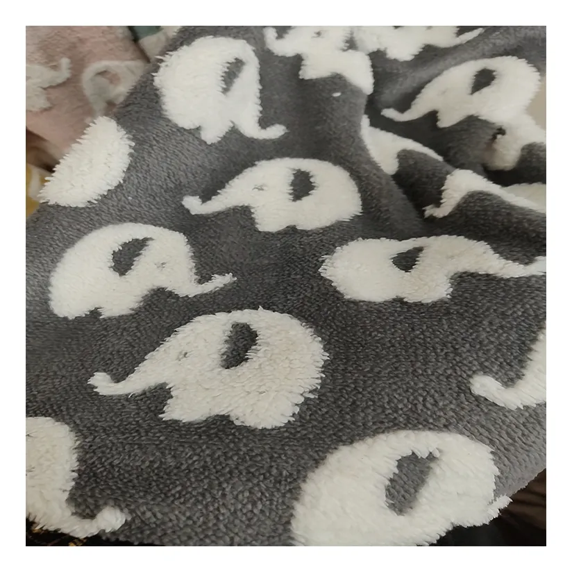 Hot Products Breathable And Keep Warm 100%polyester Shu Velveteen Jacquard Elephant For Clothing Shoes