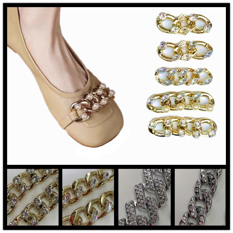 Cheap Rhinestones Link Chain for Women Sandals Diamond Shoe Buckles with Pearl