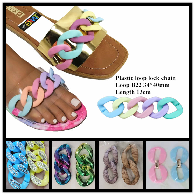 New Plastic Locks Chain Rubber Finish Decorative Buckle for Sandals Upper