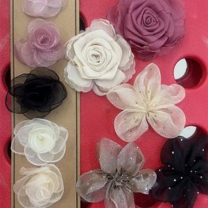 Yiwu Wholesale Organza Handmade 6cm Flower Shoe Fabric Rose Flower With Diamonds